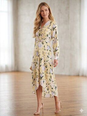 Hope & Ivy yellow midi dress, size 8
